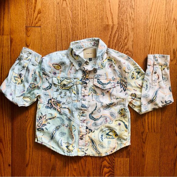 BlankNYC Coming Through Paisley Print Button Up Denim Jacket Women’s Size M NWT - Picture 13 of 13
